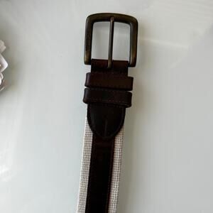 Columbia Men's Size 28 Brown Leather And Cream Canvas Belt